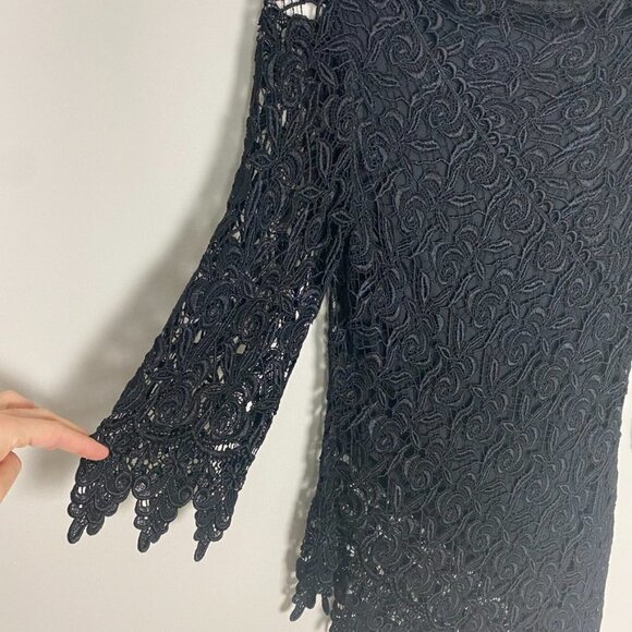 Nicole Bakti Assymetrical Lace Black 3/4 Sleeve Shirt Womens XS - Picture 7 of 10